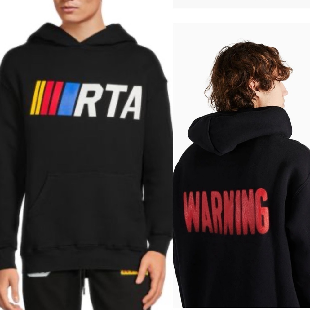 RTA Nash Black Red Warning Sweatshirt Hoodie Men's XS Unisex